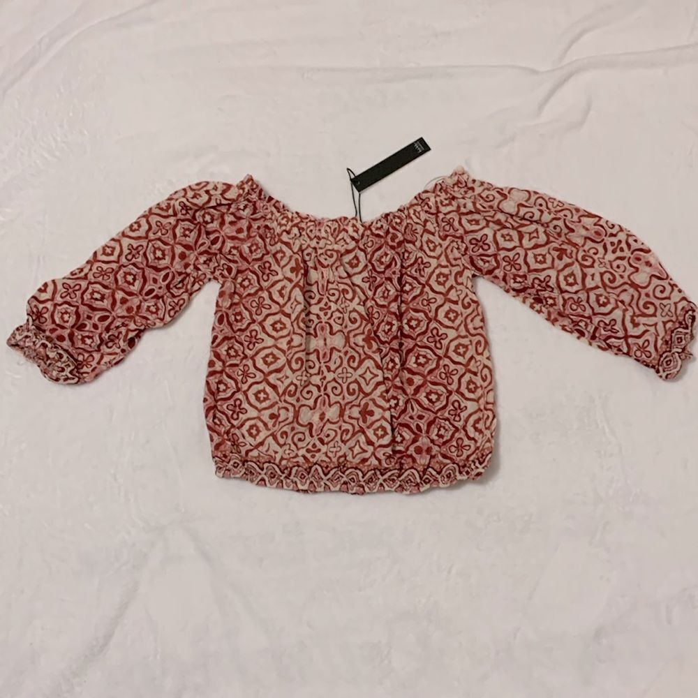 Nicole Miller Linen Blend Off The Shoulder Crop Top Women’s NWT Red